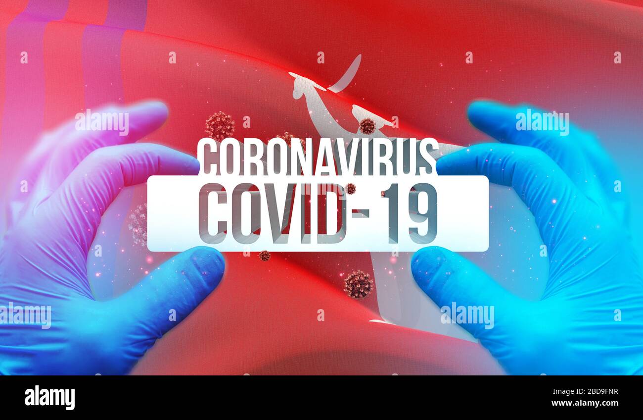 Coronavirus Krankheit COVID-19 Infektion in der russischen Region, Flaggenbilder Konzept - Fahne der Wolgograder Oblast. Coronavirus in Russland Konzept 3D Stockfoto