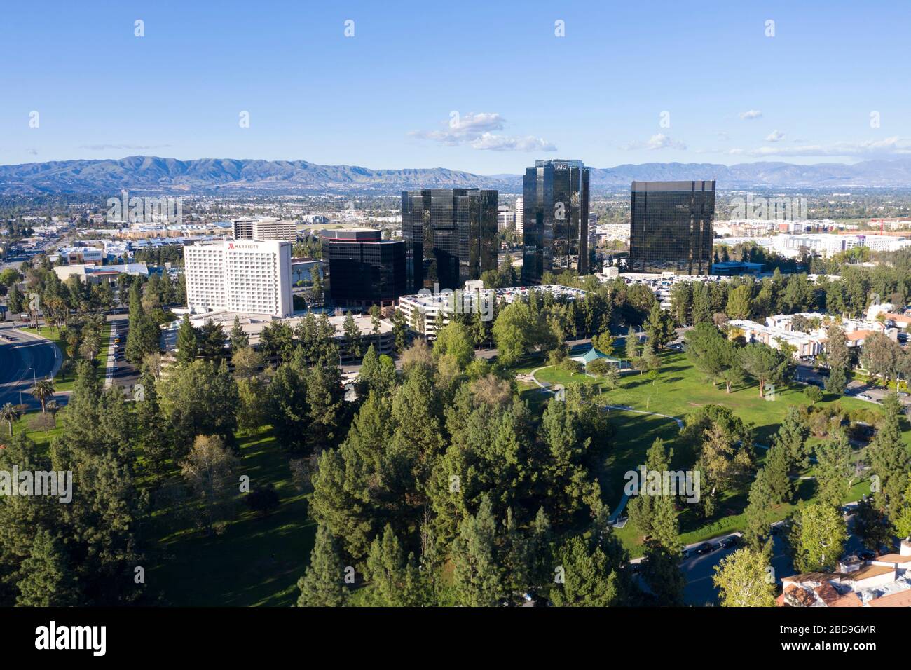 Luftaufnahmen vom Warner Center in Woodland Hills, Kalifornien Stockfoto