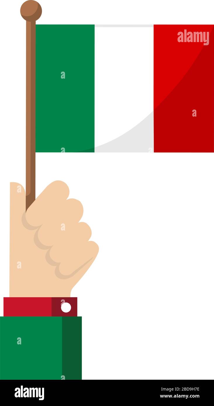Nationalflaggen in der Hand halten, flache Vektorgrafiken / Italien Stock Vektor