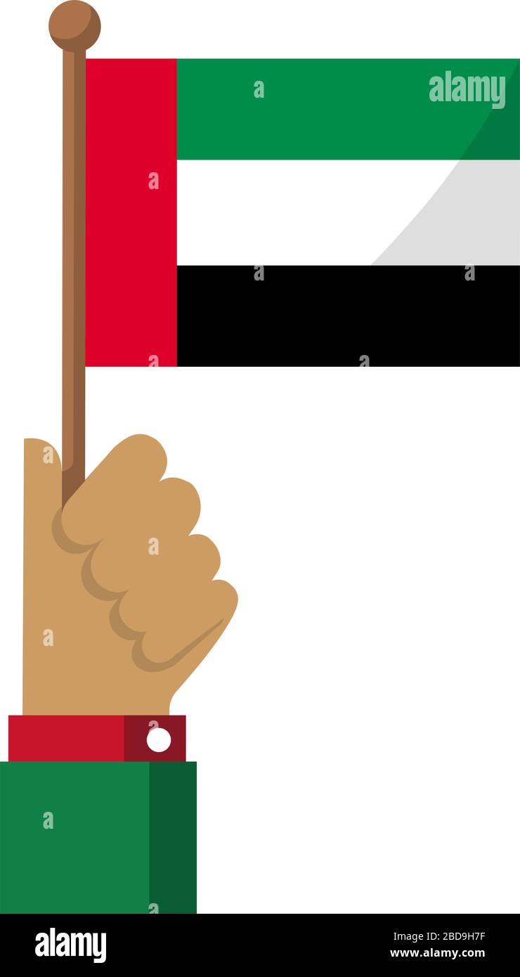 Halten der Nationalflaggen in der Hand, flache Vektorgrafiken / VAE, vereinigte arabische emirate. Stock Vektor
