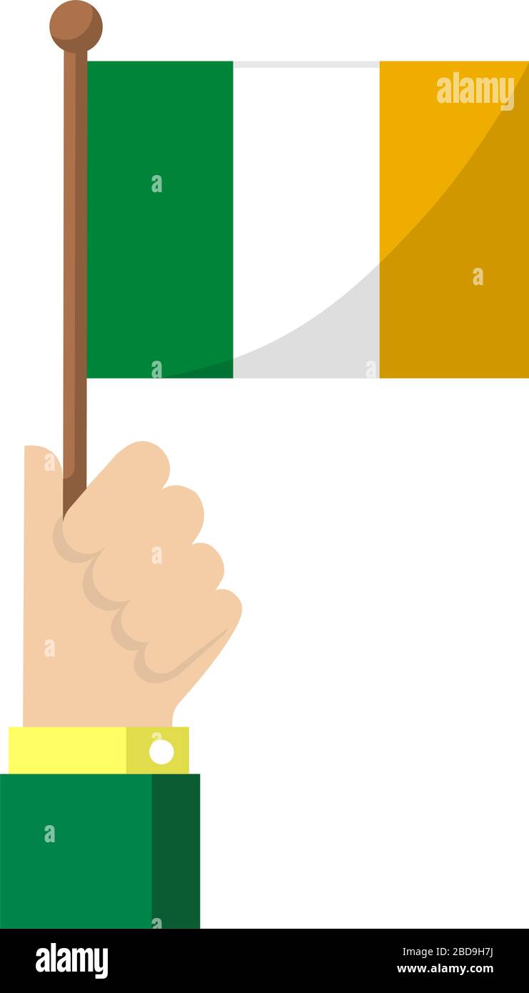 Halten der Nationalflaggen in der Hand, flache Vektorgrafiken / Irland Stock Vektor