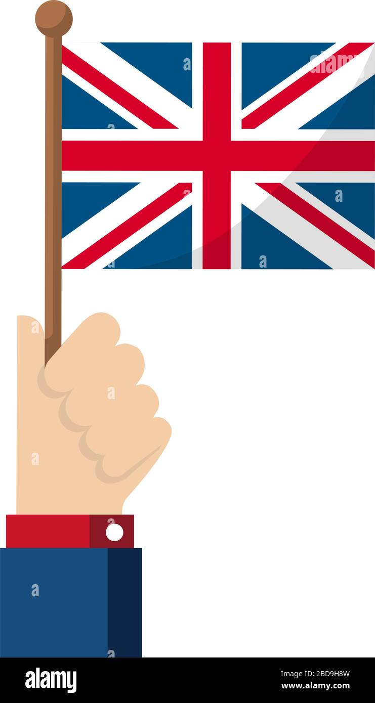 Halten der Nationalflaggen in der Hand, flache Vektorgrafiken / Großbritannien, vereinigtes Königreich, union Jack. Stock Vektor