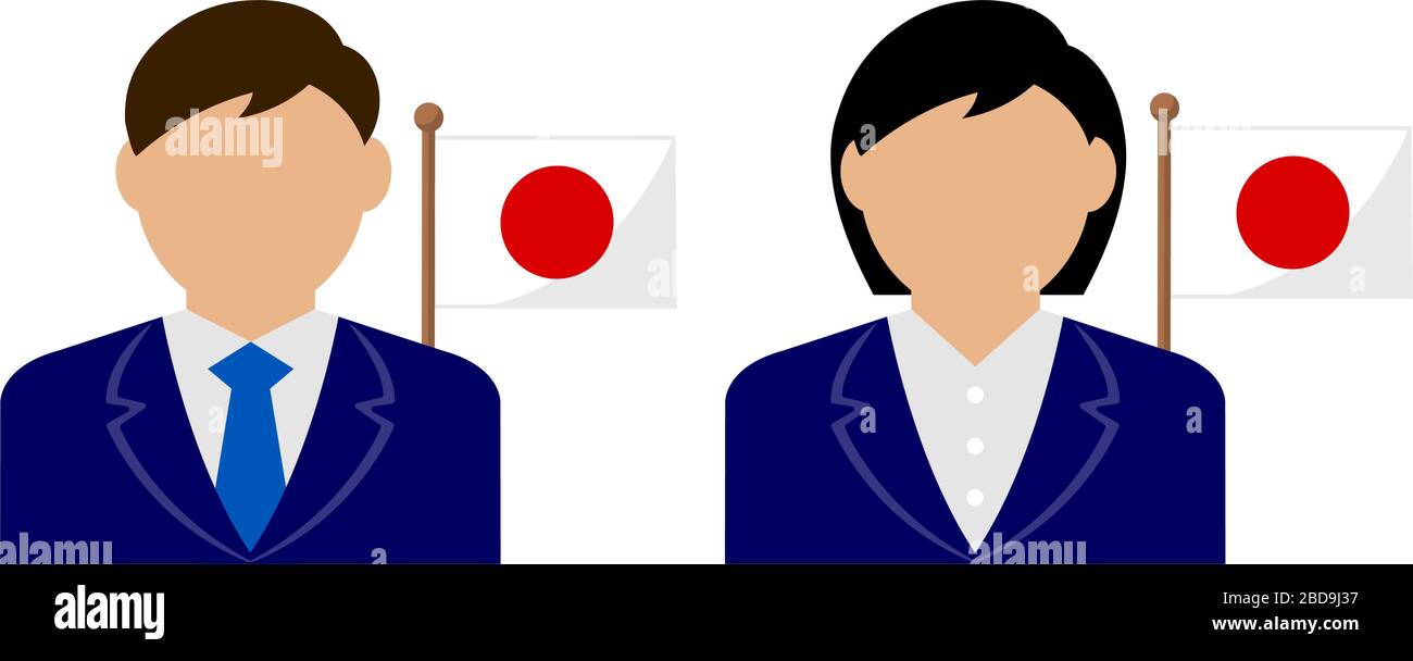 Gesichtsloser Geschäftsleute mit Nationalflaggen/Japan. Flache Vektorgrafiken. Stock Vektor