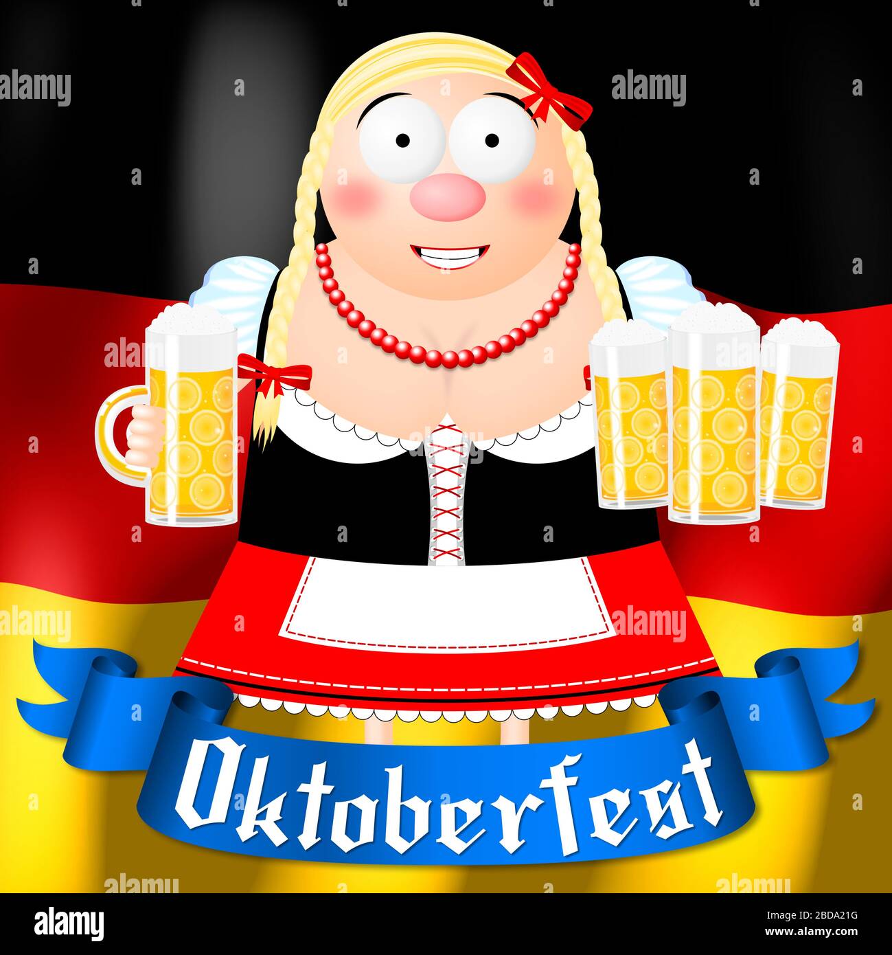 Oktoberfest Illustration - Kellnerin hält Bier Stockfoto