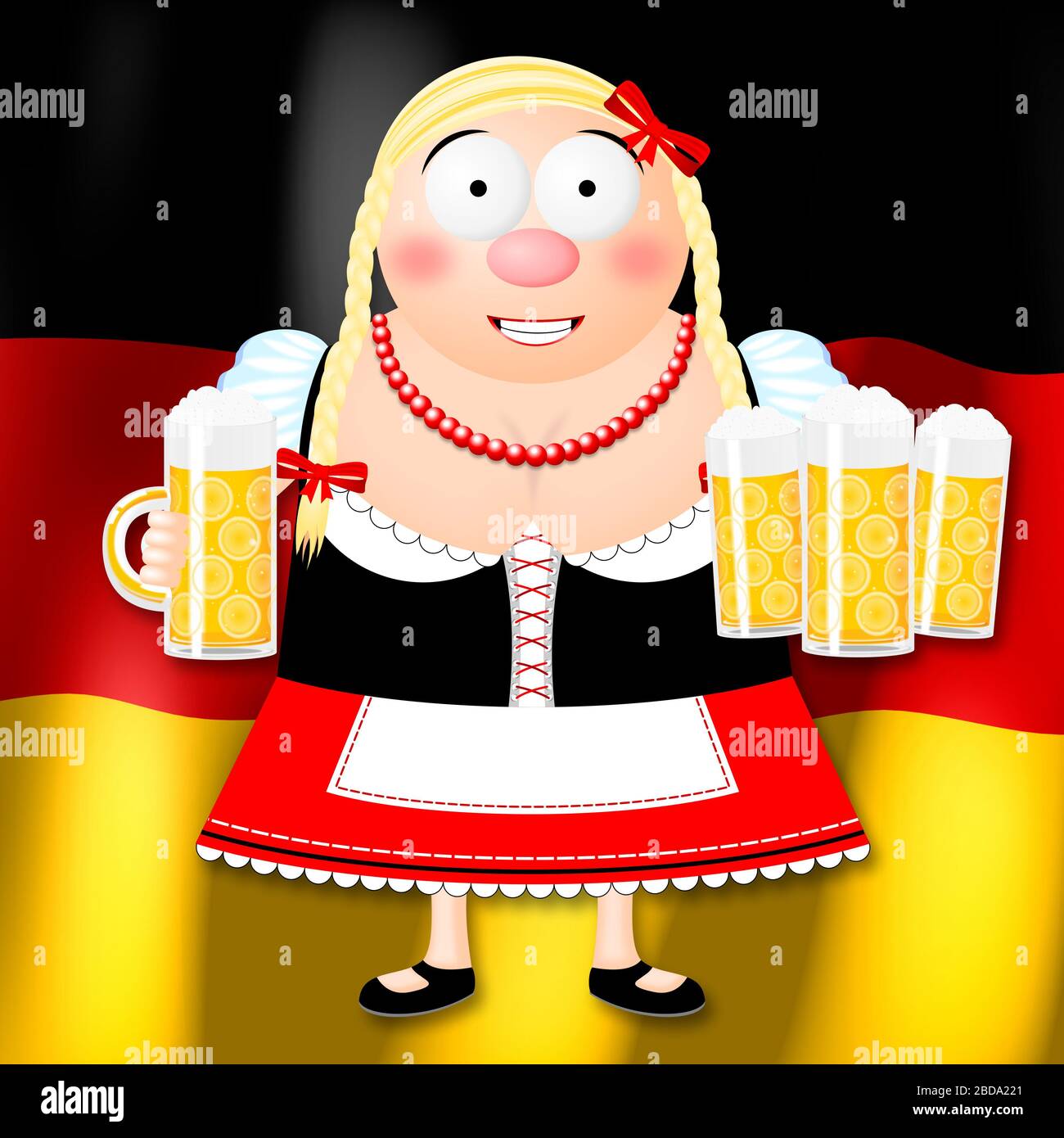 Oktoberfest Illustration - Kellnerin hält Bier Stockfoto
