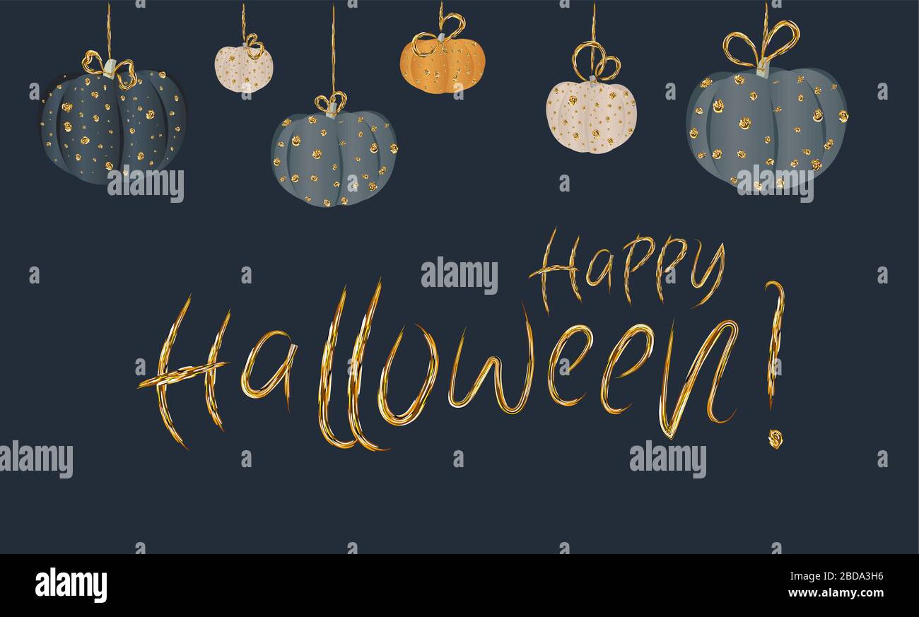 Horizontale Postkarte für Halloween. der Banner ist dunkel. Poster mit Kürbissen. Die Nacht der lebenden. Stock Vektor