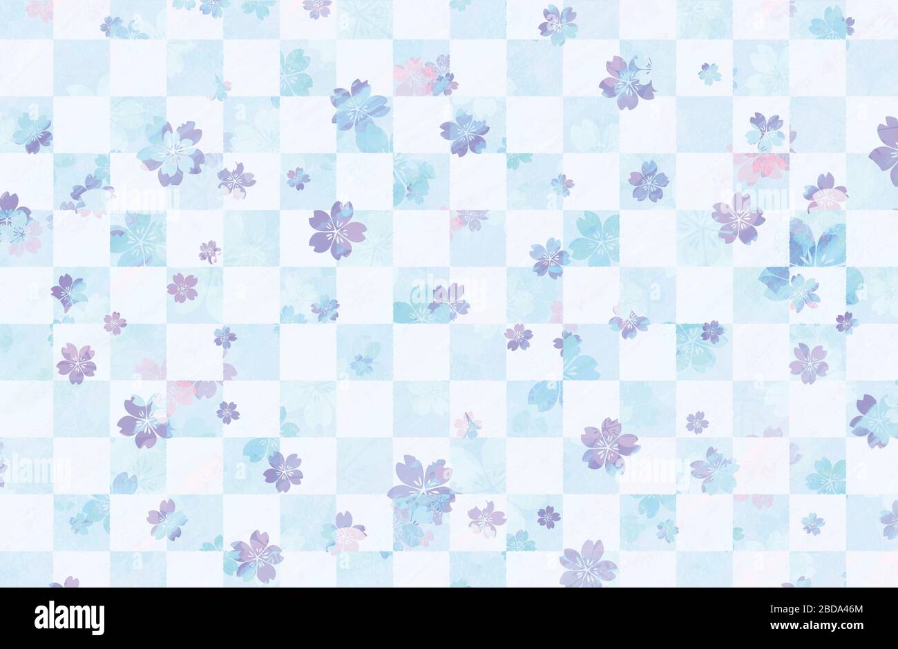 Wassergemälde Kariertes Muster mit Kirschblüten / Neujahrsgrusskarte Vorlage / Frühling Hintergrund Stockfoto