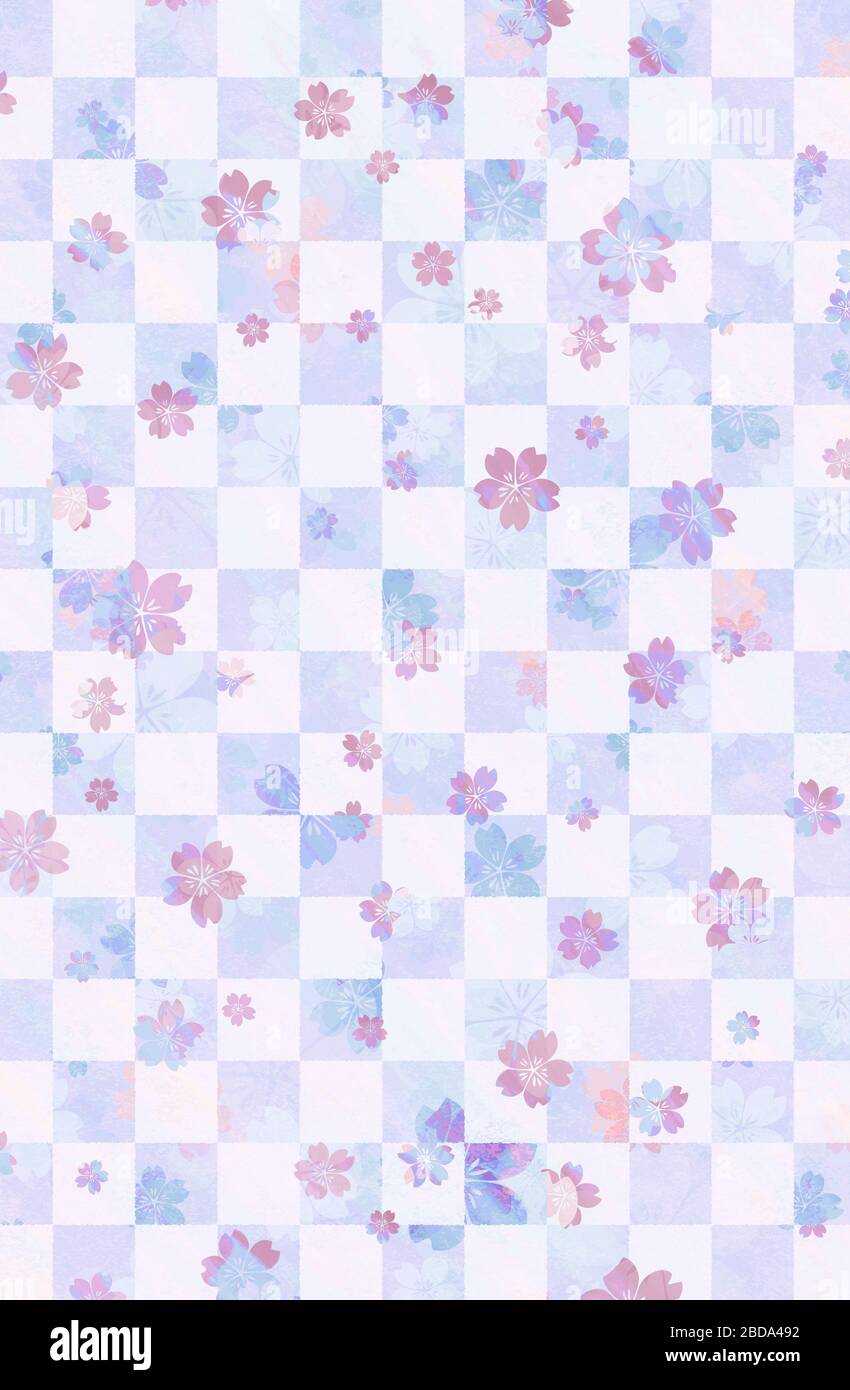Wassergemälde Kariertes Muster mit Kirschblüten / Neujahrsgrusskarte Vorlage / Frühling Hintergrund Stockfoto