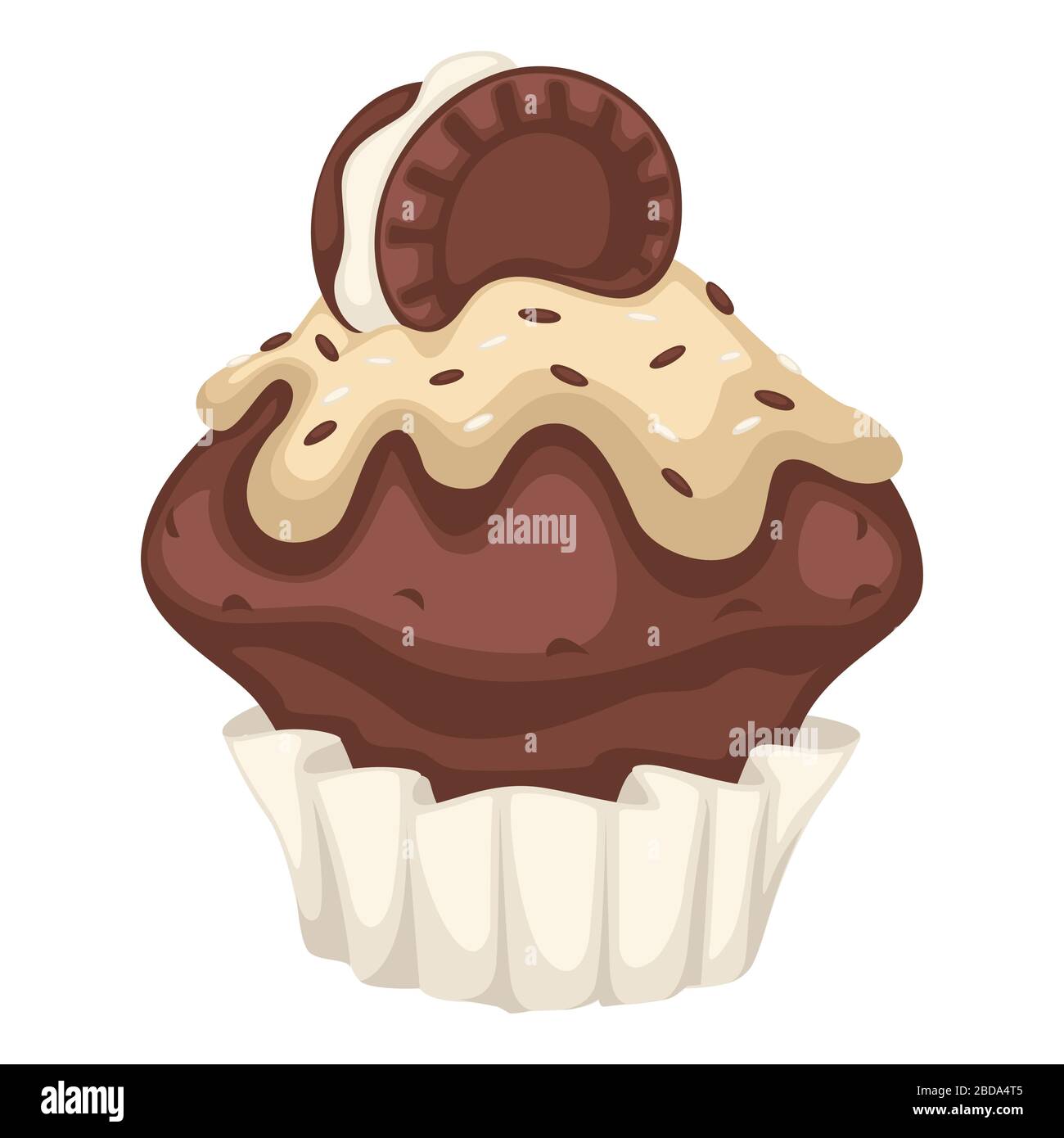 Cupcake oder Brownie mit Kakao, Schokolade und Plätzchen Stock Vektor