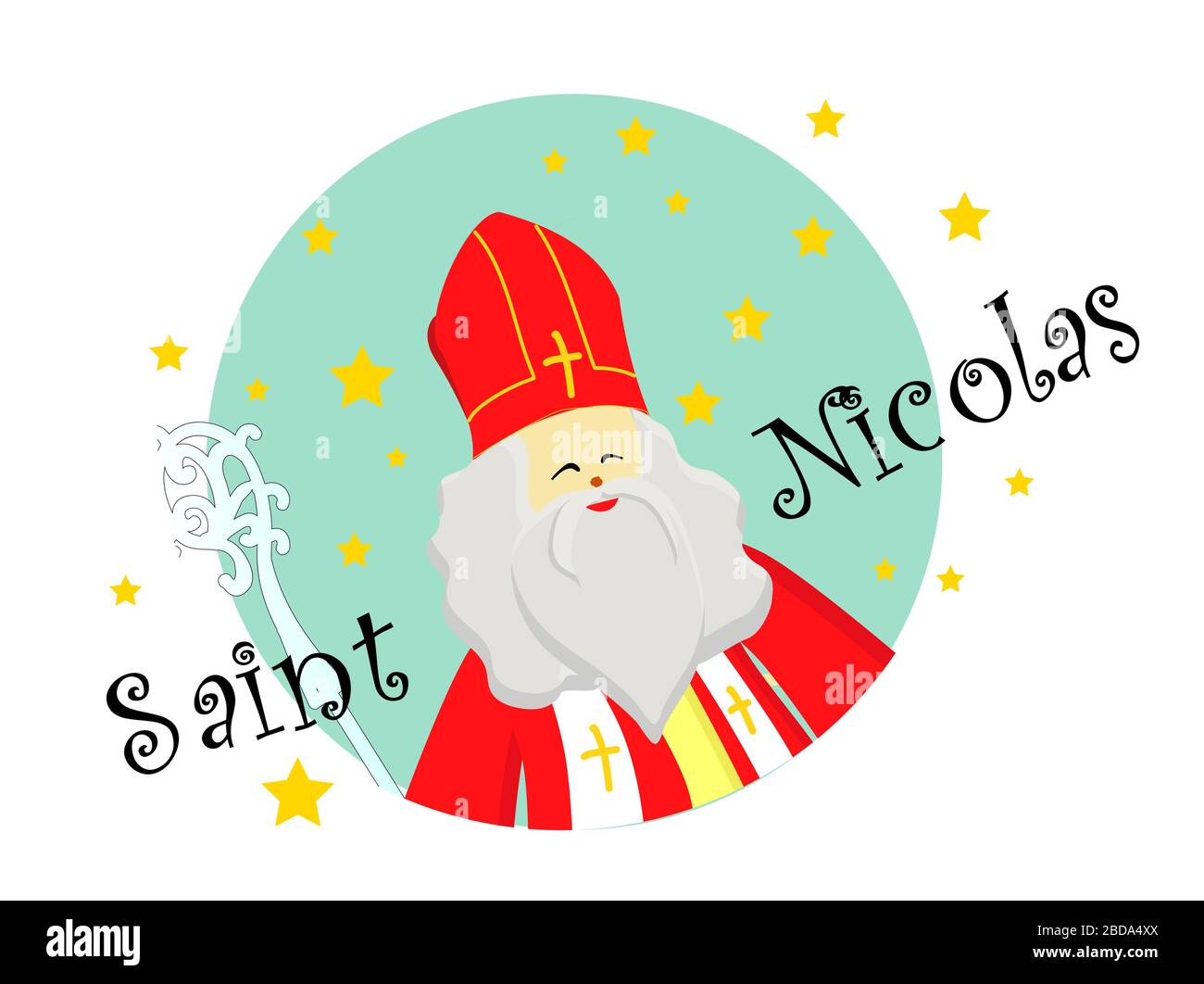 Joyeuses Saint Nicolas, Happy Saint Nicolas in französischer Sprache auf weißem Hintergrund. Stock Vektor