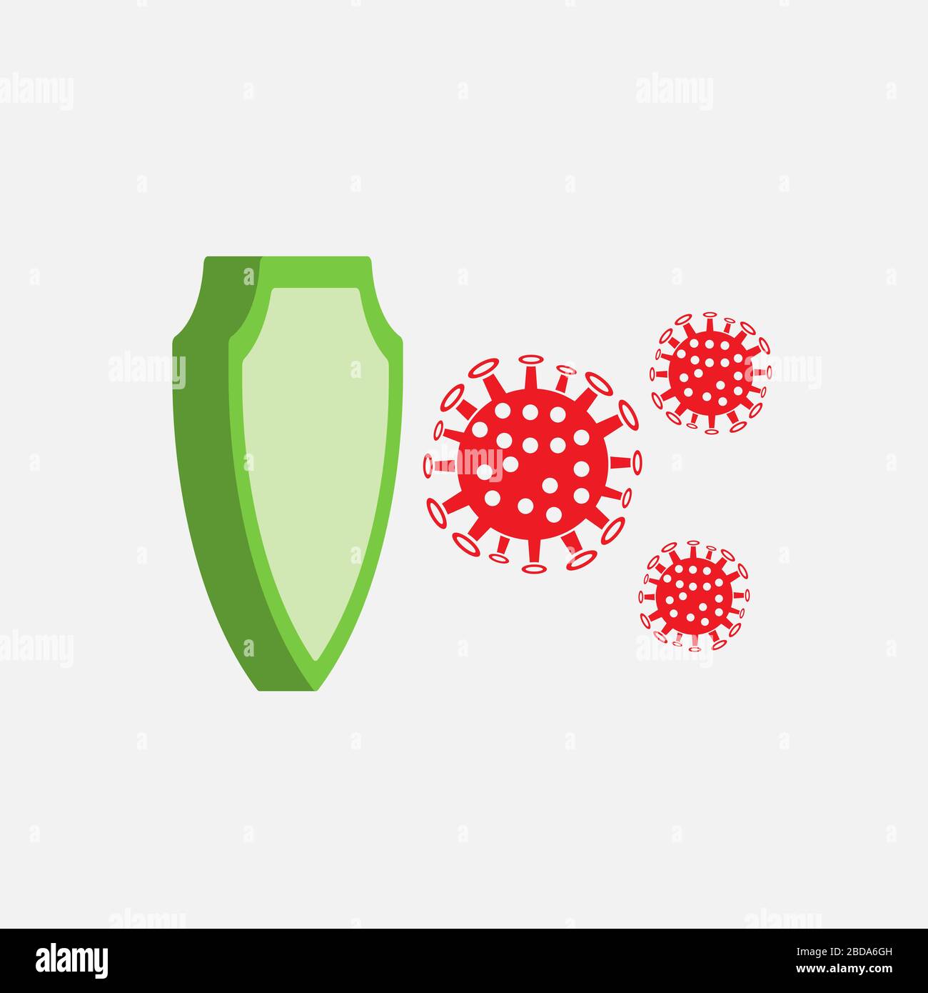 Coronavirus 2019 nCov mit Schutzschild vor der Virusikone. Virus und Epidemie, Bakterium, Mikrobiologie, Pandemie-Symbol. Flaches Design. Lagerbestand - Stock Vektor