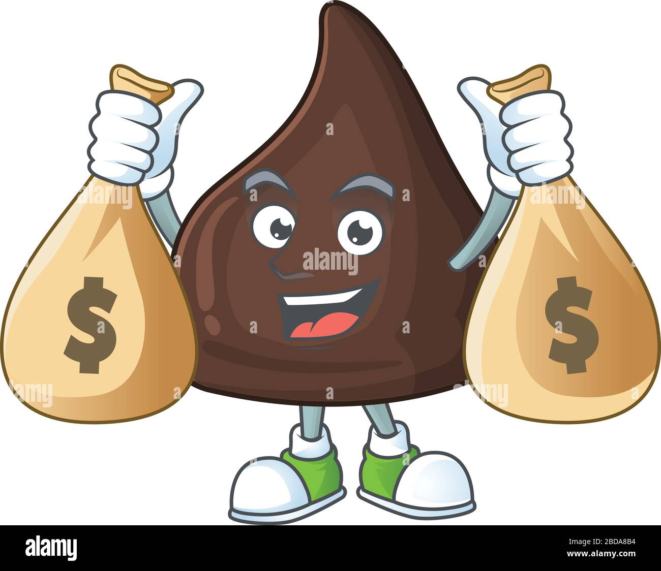 Glückliche reiche Schokolade Conitos Cartoon-Charakter mit Geldbeutel Stock Vektor
