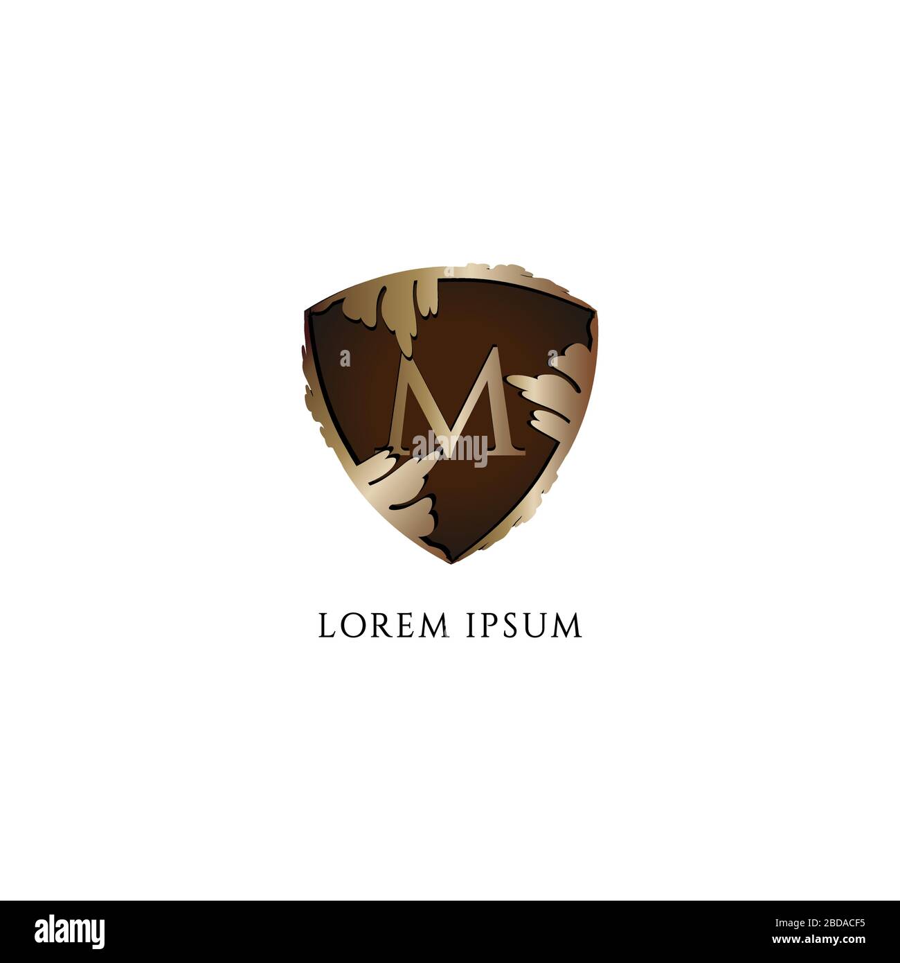 Designvorlage für das M-Alphabet-Logo. Luxuriöse dekorative Metallic-Goldschild-Zeichenabbildung. Erstes abjad Logo Konzept isoliert auf weiß Stock Vektor