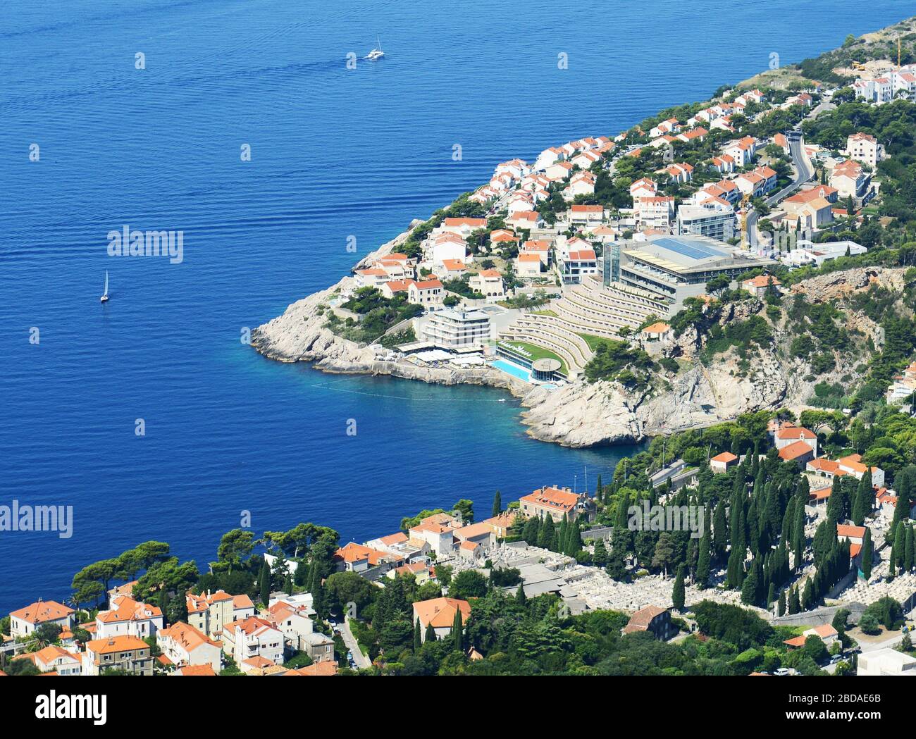 Luftaufnahme von Rixos Premium Dubrovnik. Stockfoto