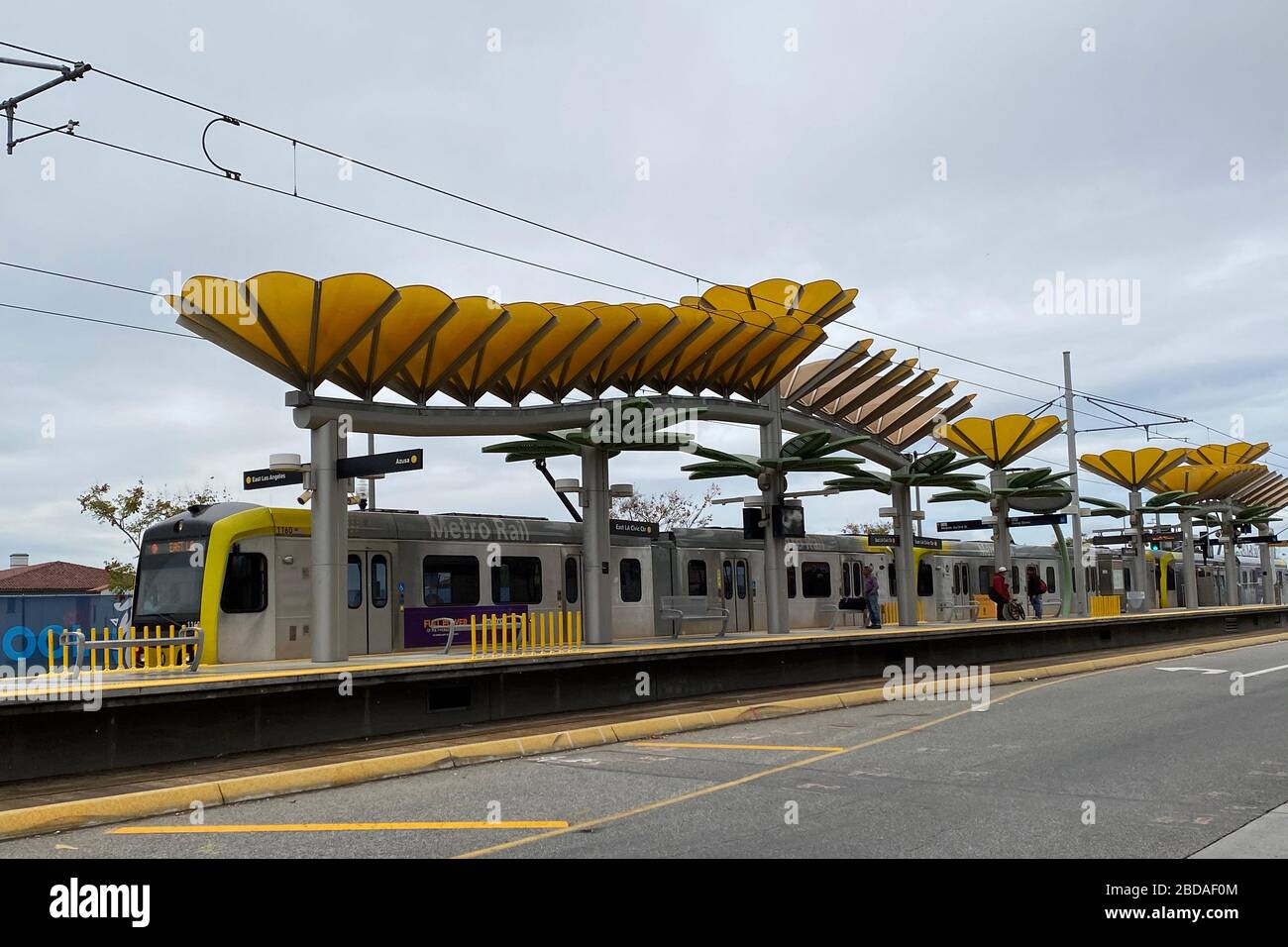 KALIFORNIEN, USA. April 2020. Die freie Station Metro Rail Gold Line East LA Civic Center inmitten der globalen Coronavirus COVID-19-Pandemie, Dienstag, 7. April 2020, in Los Angeles, Kalifornien, USA. (Foto von IOS/Espa-Images) Credit: European Sports Photo Agency/Alamy Live News Stockfoto