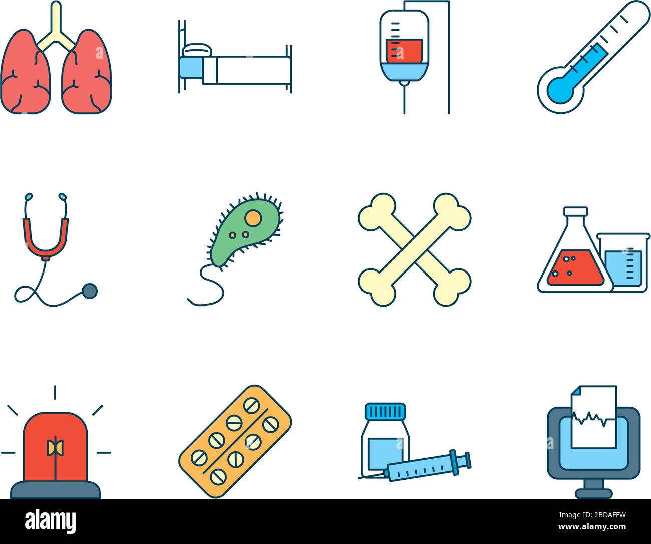Menschliche Organe mit einem Symbol für medizinische, wissenschaftliche und Untersuchungssymbole, das auf weißen Hintergrund, Linien- und Füllstil, Vektorgrafiken gesetzt ist Stock Vektor