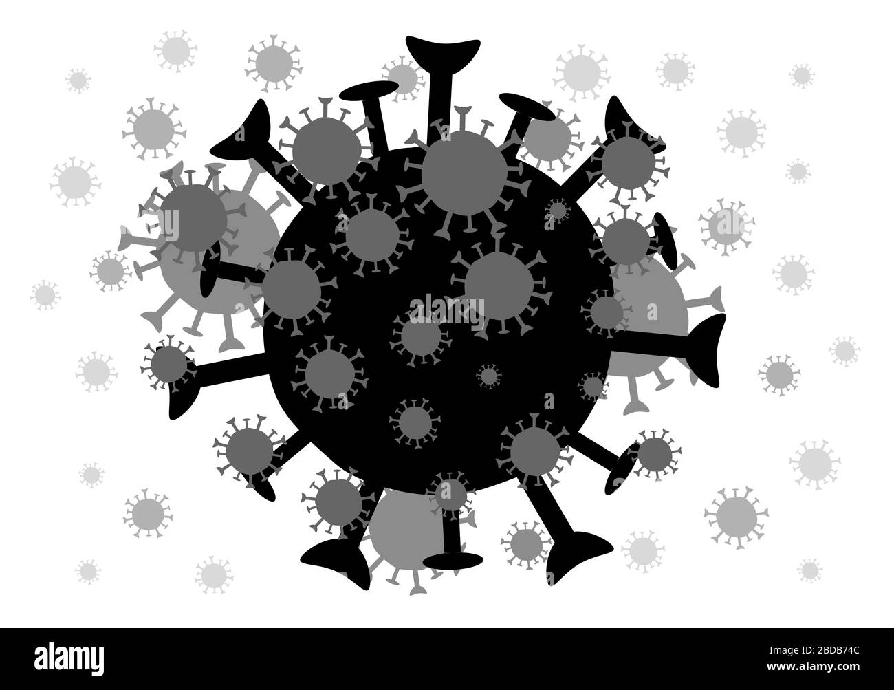 Schwarzes Coronavirus auf isoliertem weißem Hintergrund. Stockfoto