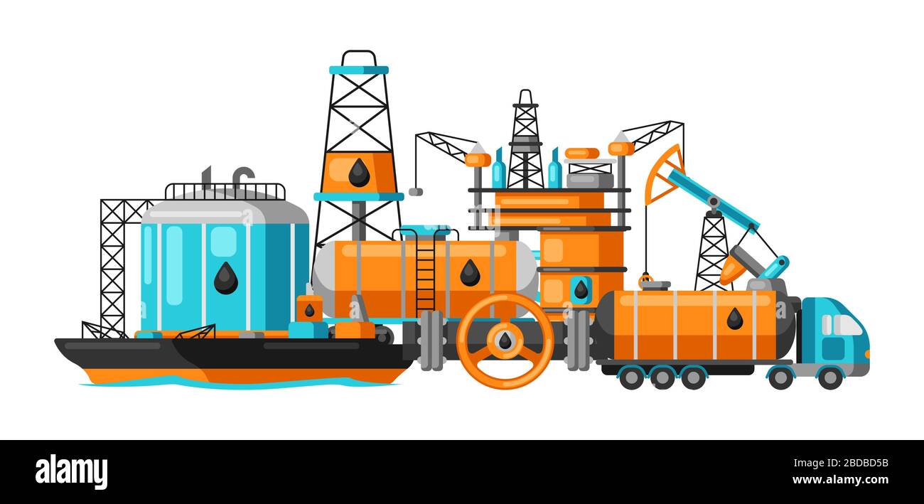 Hintergrunddesign mit Öl- und Benzinsymbolen. Stock Vektor