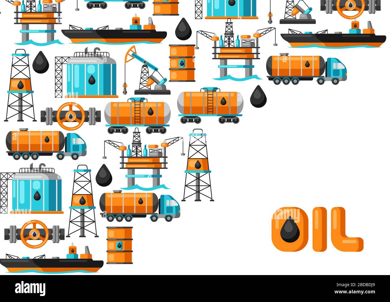 Hintergrunddesign mit Öl- und Benzinsymbolen. Stock Vektor