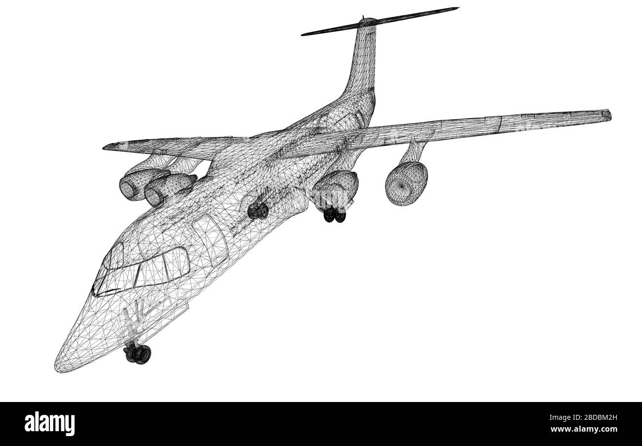 Kommerzielle Flugzeuge, Jet, Karosseriestruktur, Drahtmodell Stockfoto