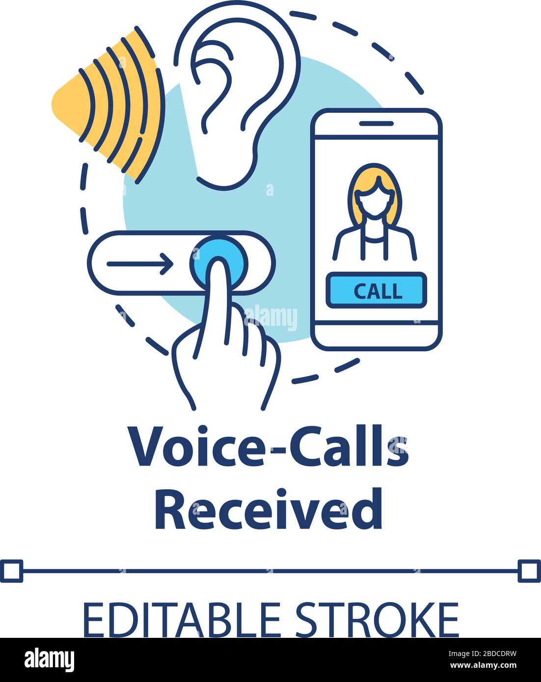 Symbol für das Konzept "Sprachanrufe empfangen". Verbindung mit Mobiltelefon herstellen. Chatten Sie mit dem Smartphone. Mit Schieberegler antworten. Abbildung: Roaming-Idee - Thin Line. Vektor Stock Vektor