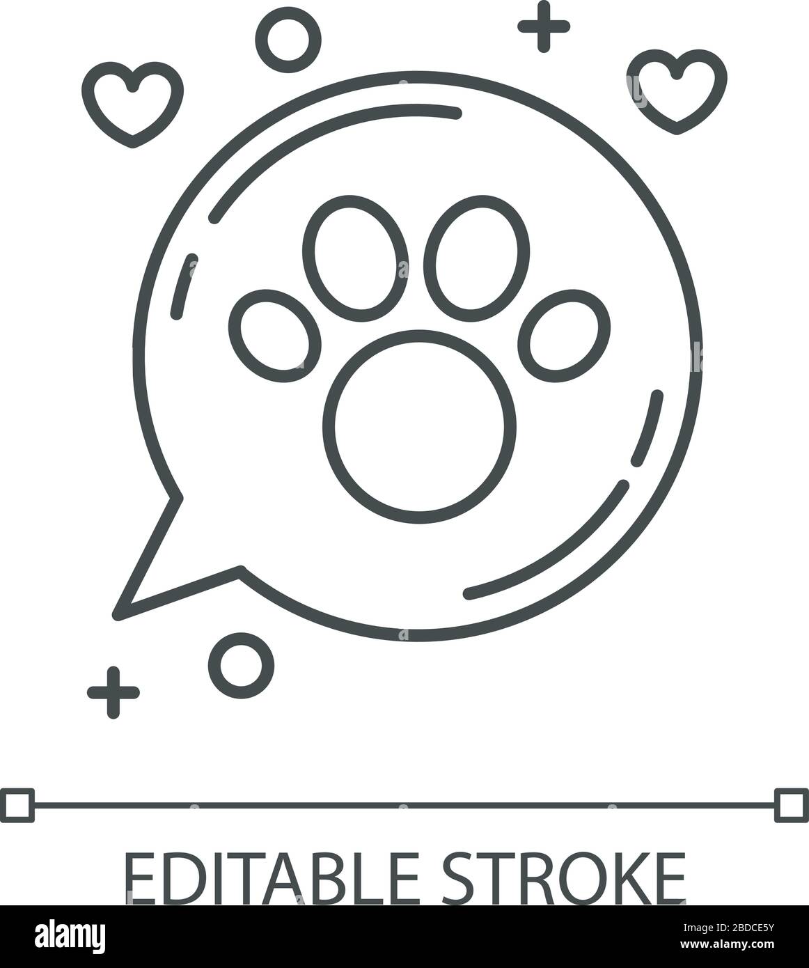 Tierfreundliche Fläche Pixel perfekte lineare Ikone. Haustiere erlaubt, Zone, Pfote in Sprechblase. Anpassbare Abbildung mit dünner Linie. Kontursymbol Stock Vektor