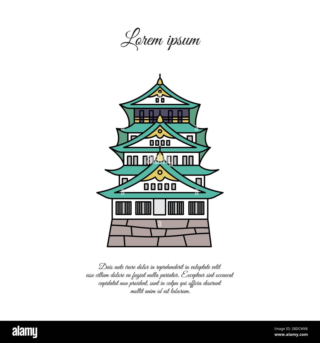 Osaka Burgvektor. Asiatisches Gebäude oder Schlosssymbol. Japanische Burg. Farbsymbol auf weißem Hintergrund Stock Vektor