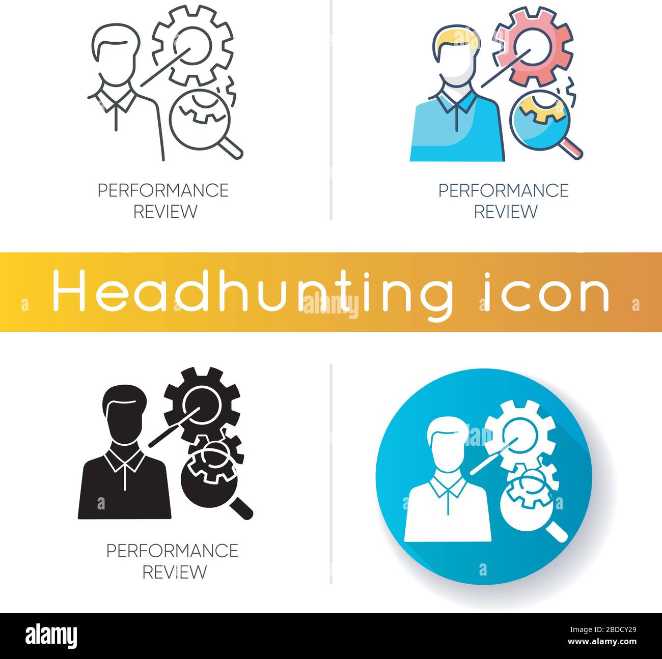 Symbol für Leistungsbeurteilung. Lineare schwarze und RGB-Farbstile. Bewertung der Arbeitseffizienz, Bewertung der Mitarbeitereffektivität. Workflow-Optimierung, Zeit Stock Vektor
