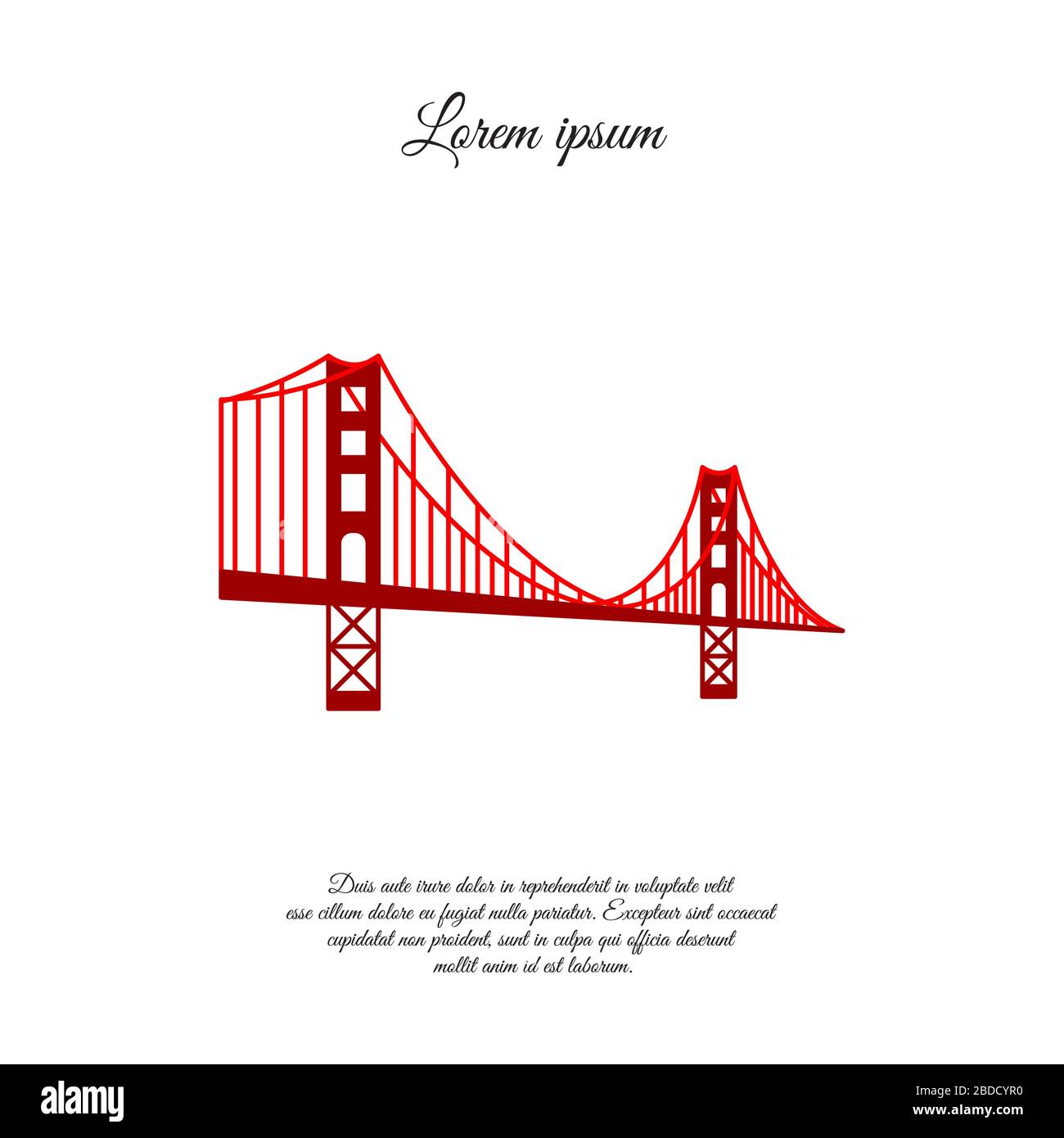 US-Symbol - Golden Gate Bridge. Vektor-Orientierungspunkt isoliert über dem weißen Hintergrund. San Francisco, Vereinigte Staaten von Amerika. Seitenansicht. Flacher STYLE schlecht Stock Vektor