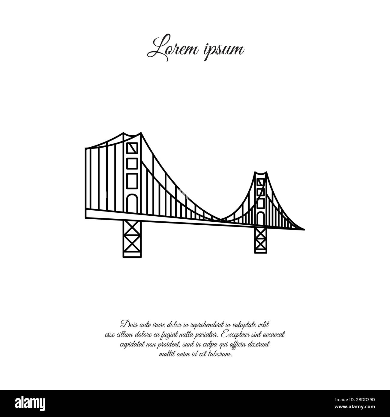 US-Symbol - Golden Gate Bridge. Vektor-Orientierungspunkt isoliert über dem weißen Hintergrund. San Francisco, Vereinigte Staaten von Amerika. Seitenansicht. Flacher STYLE schlecht Stock Vektor