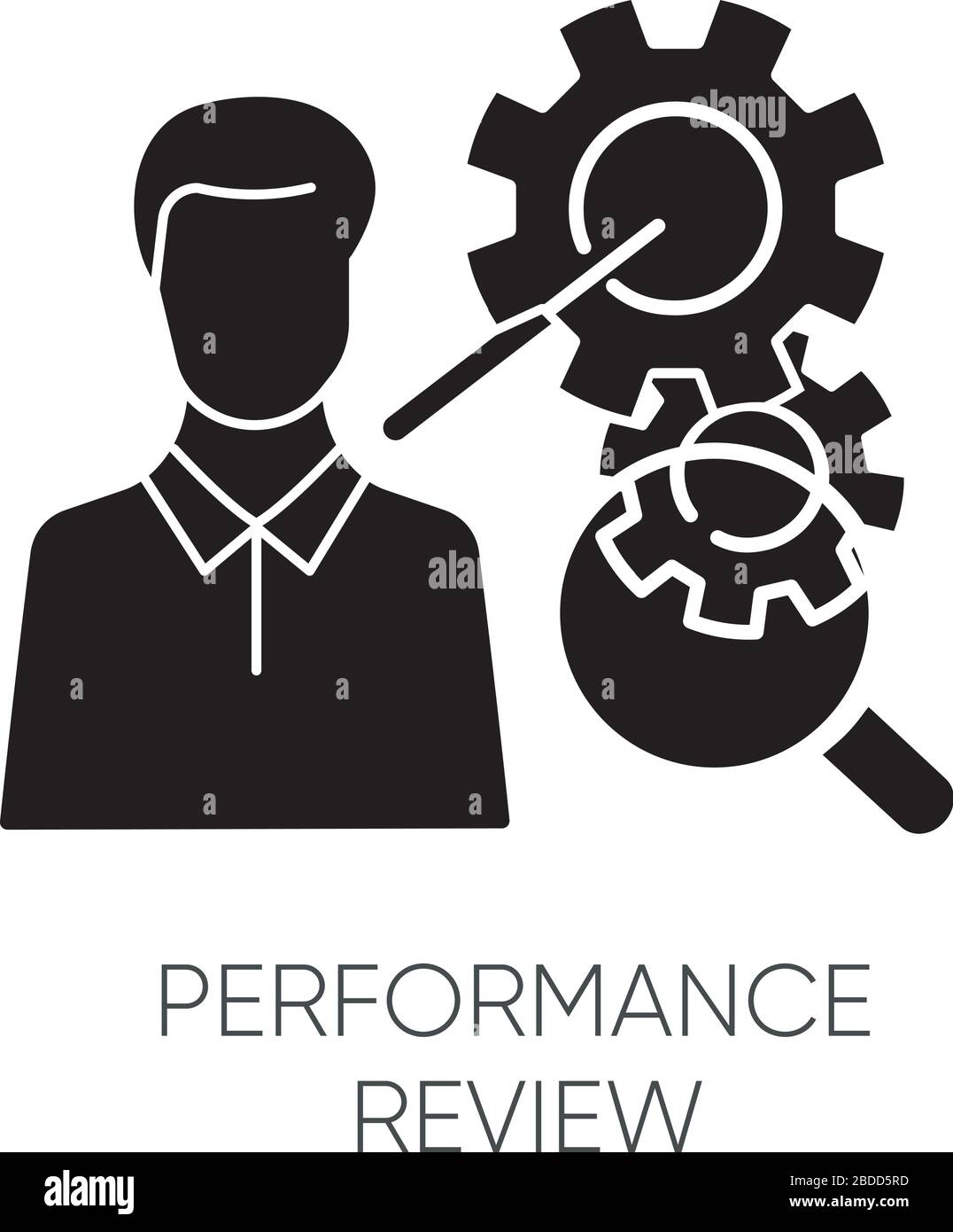 Schwarzes Glyph-Symbol für Leistungsbeurteilung. Bewertung der Arbeitseffizienz, Silhouettensymbol für die Bewertung der Mitarbeitereffektivität im weißen Bereich. Workflow Stock Vektor