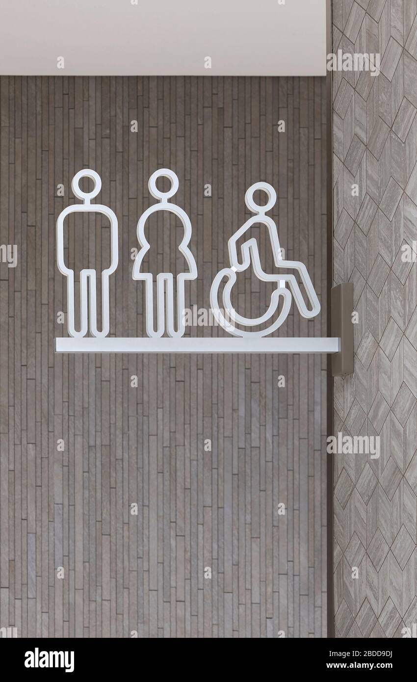 WC-Symbole. Westfield White City, London, Großbritannien. Architekt: UNStudio, 2018. Stockfoto