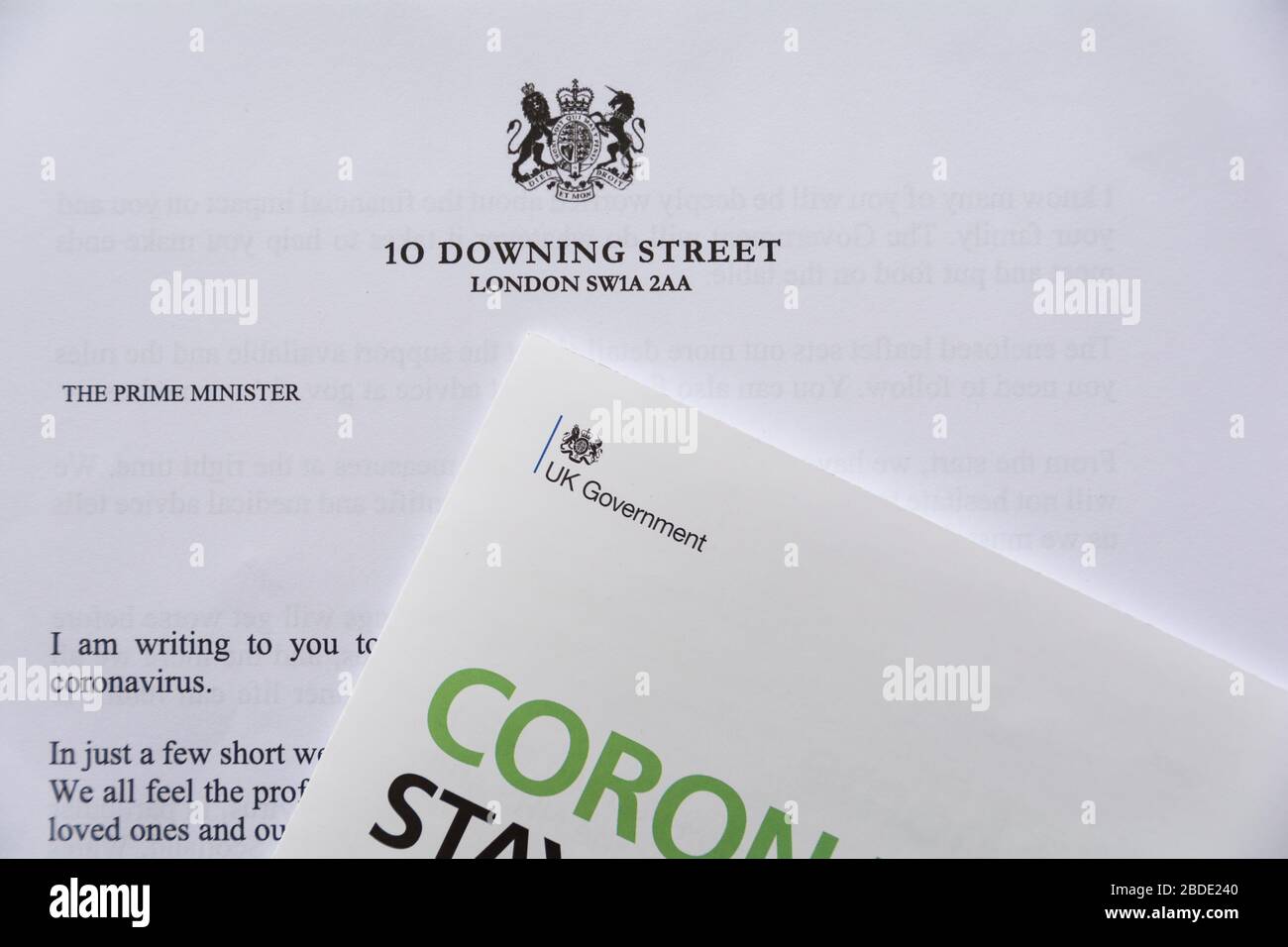 Coronavirus Brief des britischen Premierministers Boris Johnson kommt per Post an Stockfoto
