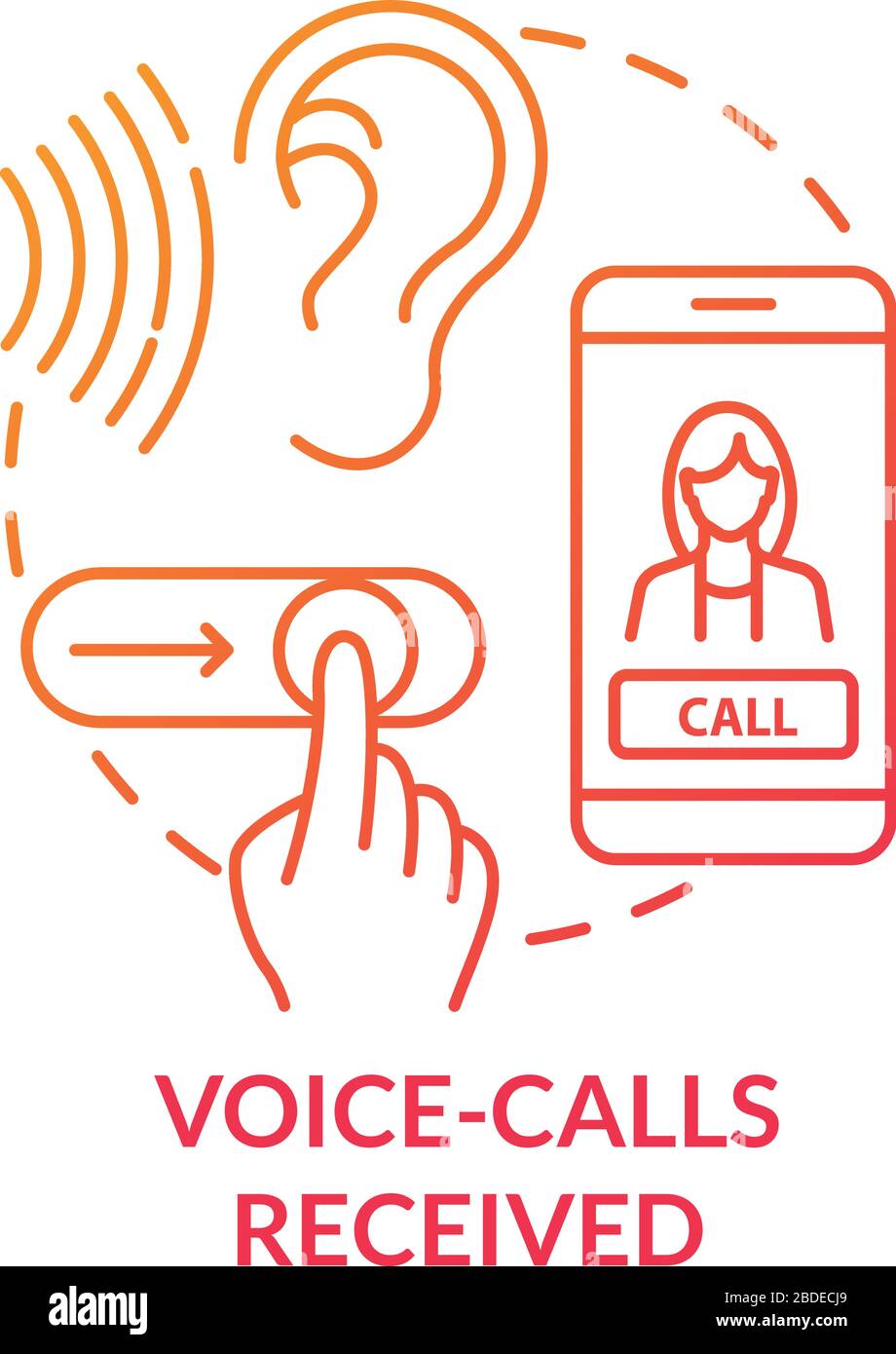 Sprachanrufe erhalten rotes Konzeptsymbol. Gespräch über Handy. Verbindung mit Mobiltelefon herstellen. Mit Schieberegler antworten. Abbildung: Roaming-Idee - Thin Line Stock Vektor