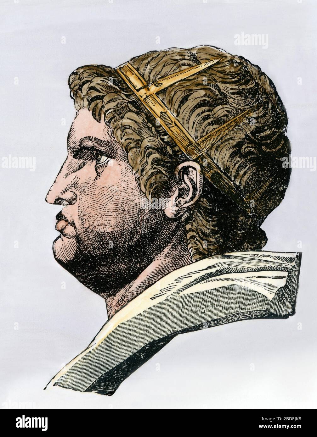 Römischer Kaiser Nero. Handfarbener Holzschnitt Stockfoto