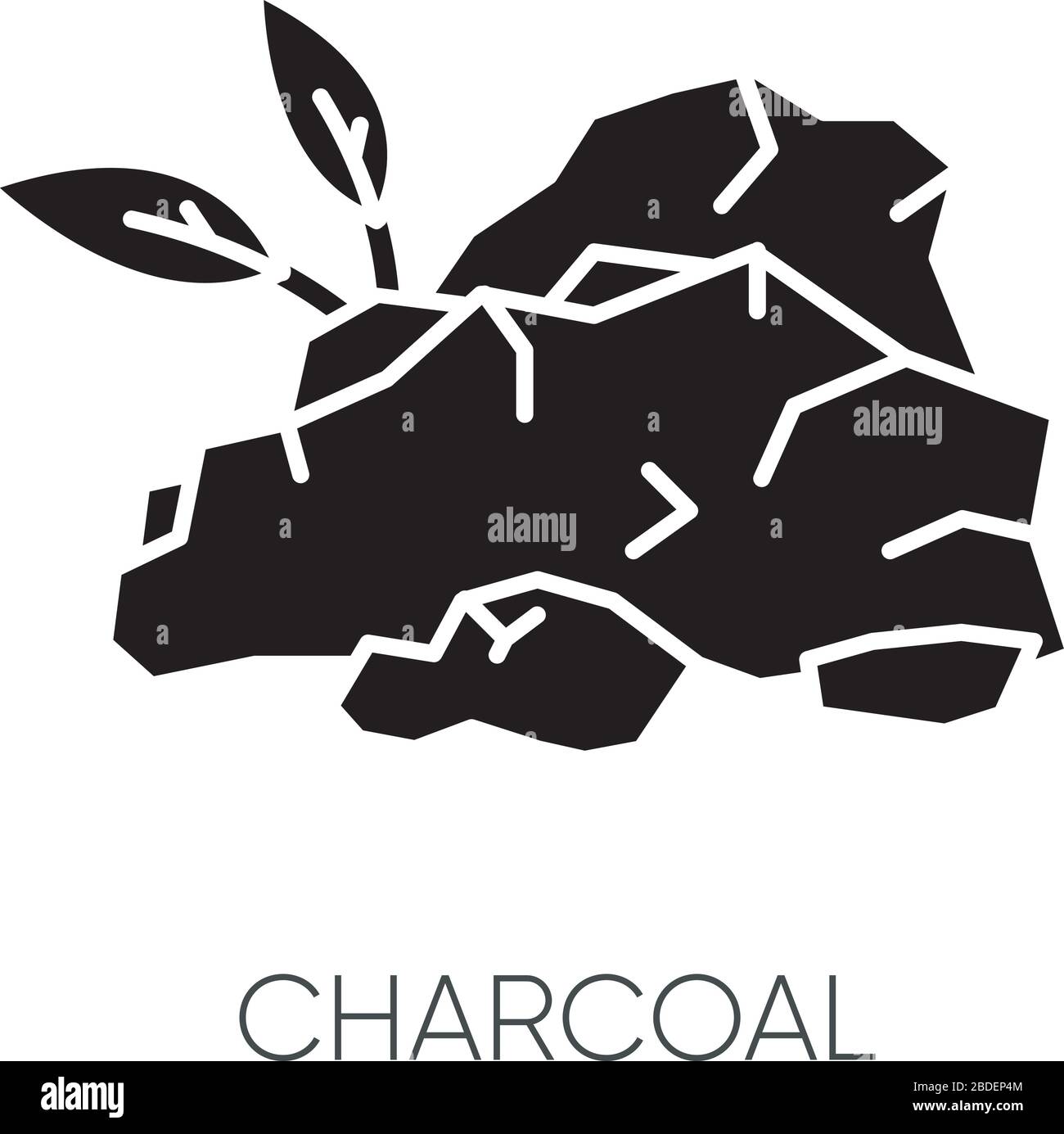 Symbol für schwarze Glyphe mit Holzkohle. Natürliche Hautpflegekomponente. Koreanische Schönheit. Organisches Schrubben. Reinigungsprodukt. Hydrierung und Entgiftung. Silhouette Stock Vektor