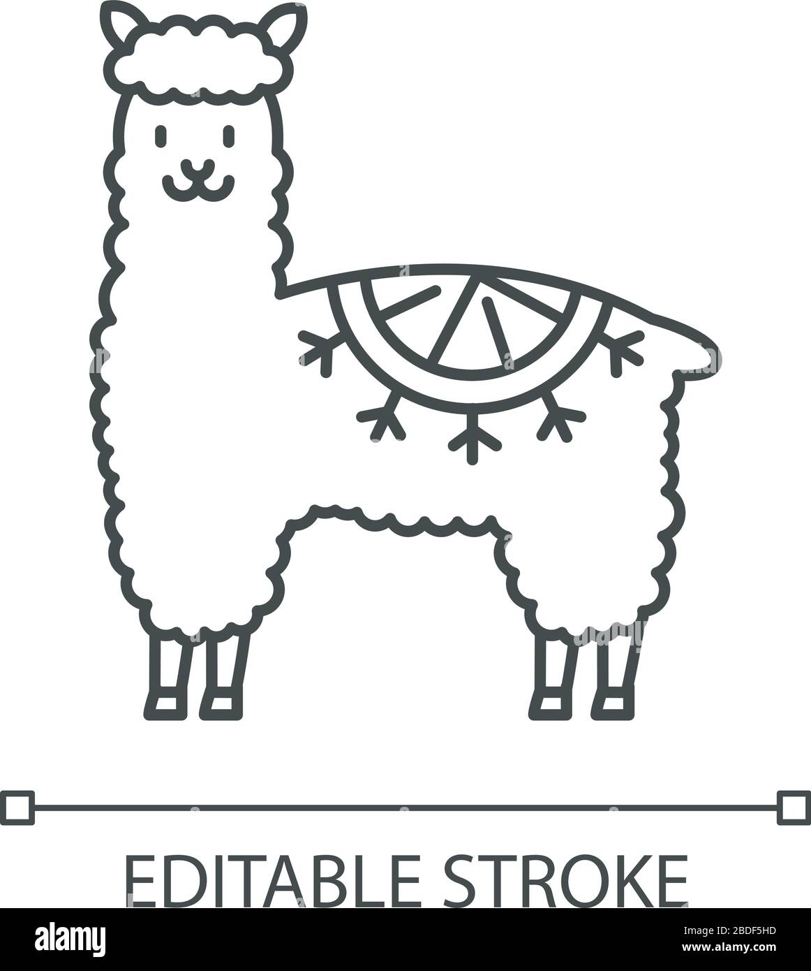 Alpaca Pixel Perfect Linear Icon. Peruanische domestizierte wollige Lama. südamerikanisches Kamelid. Anpassbare Abbildung mit dünner Linie. Kontursymbol Stock Vektor