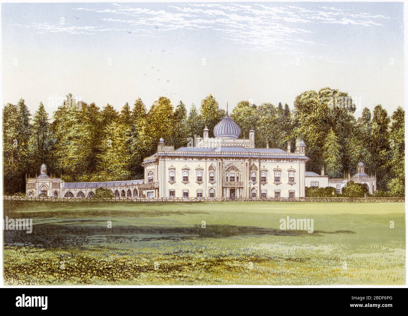 Eine farbige Illustration von Sezincot (Sezincote House) Moreton in Marsh, Gloucestershire UK gescannt mit hoher Auflösung aus einem Buch gedruckt im Jahr 1870. Stockfoto