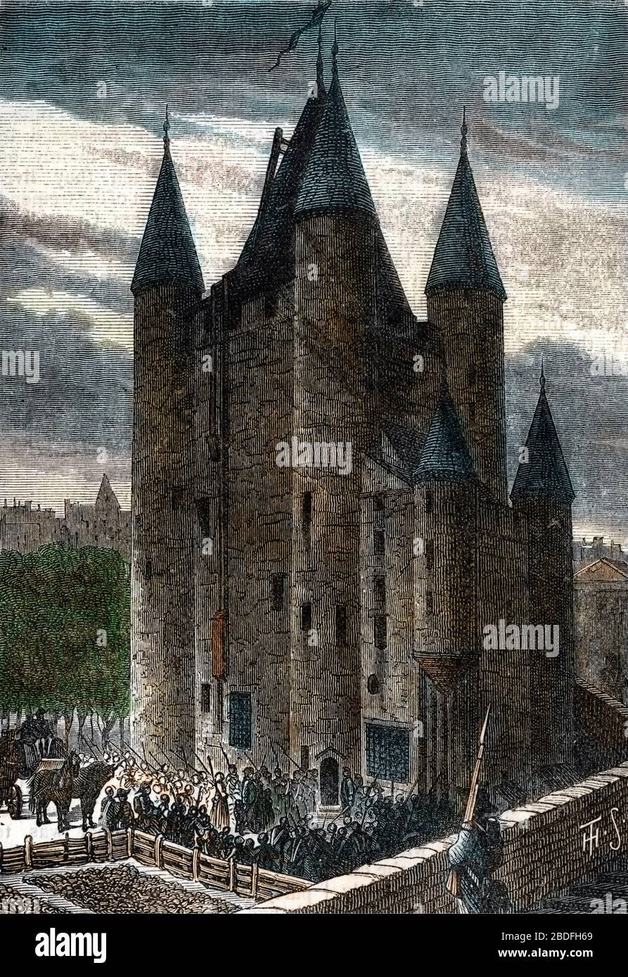 Revolution francaise: "Louis XVI et sa famille arrivant a la prison de la Tour du Temple le 13 aout 173" (französische Revolution: König Ludwig XVI., Marie Stockfoto
