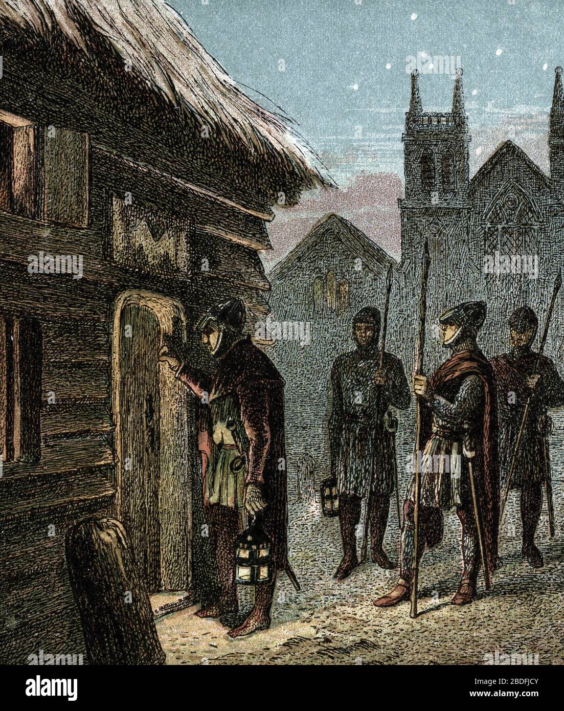 Le Couvre Fu En Angleterre Au Moyen Age Etabli Par Le Roi Guillaume Le Conquerant Les Gardes Passent A Huit Heures Dans Les Maisons Pour Signaler Q Stockfotografie Alamy