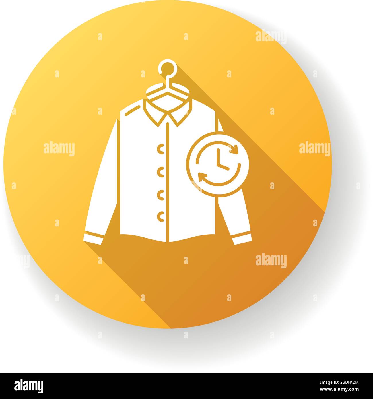 Express Wäscherei Gelb flaches Design langer Schatten Glyphe Symbol. Wäschestücke, schnelles Waschen, chemische Reinigung und Lieferservice. Schneller Waschsalon, professionell Stock Vektor