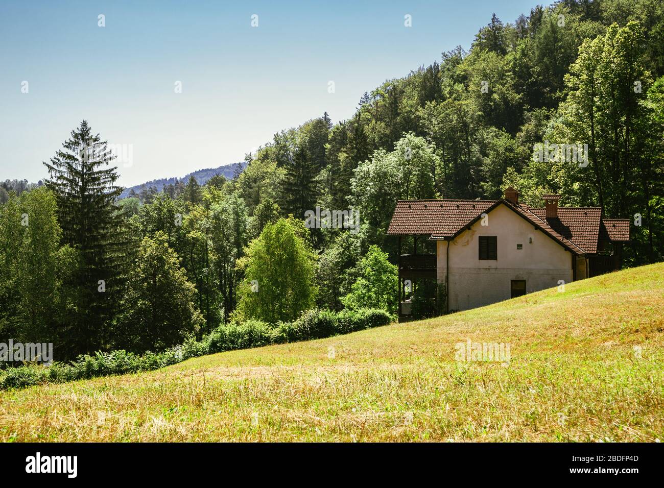 Wald und Haus in Bled, Slowenien Stockfotografie Alamy
