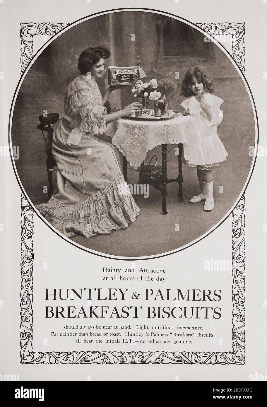 REDAKTIONELLE Werbung für Huntley & Palmers Breakfast Biscuits in der Ausgabe von The Graphic vom Juni 1907, einer wöchentlich erscheinenden illustrierten Zeitung, die von 1869 bis 1932 in London erschien. Stockfoto