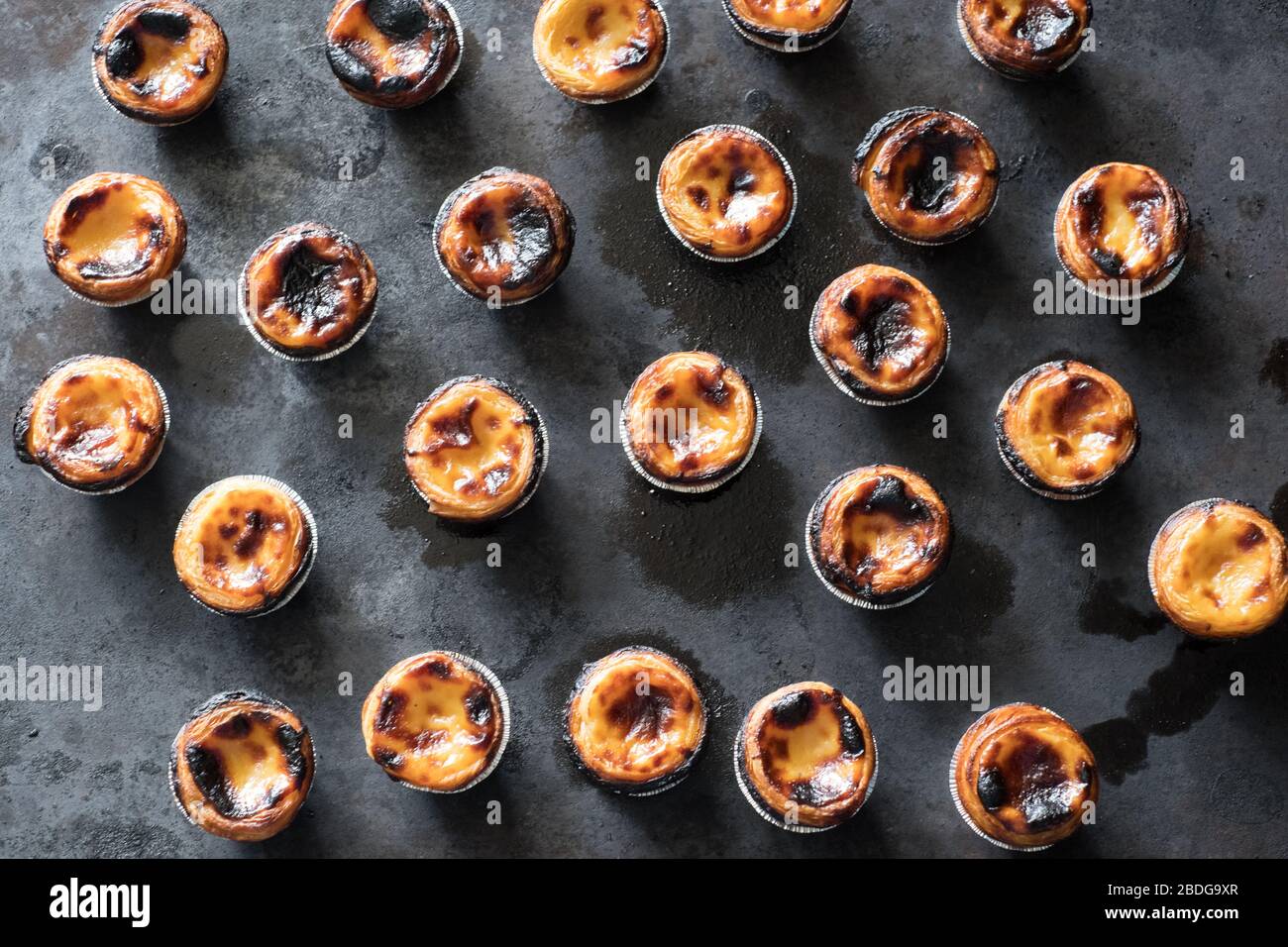 Pastéis de Nata (Kustardtörtchen) wird von Hand in Borba, Alentejo, Portugal, hergestellt Stockfoto