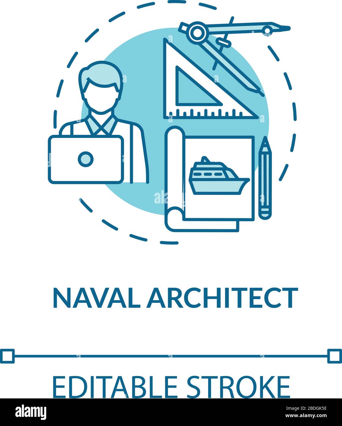 Marine-Architekt Türkis Konzeptsymbol. Professioneller Seearbeiter. Bootprojekt. Marine Engineer Idea Thin Line Illustration. Vektor isoliert Stock Vektor