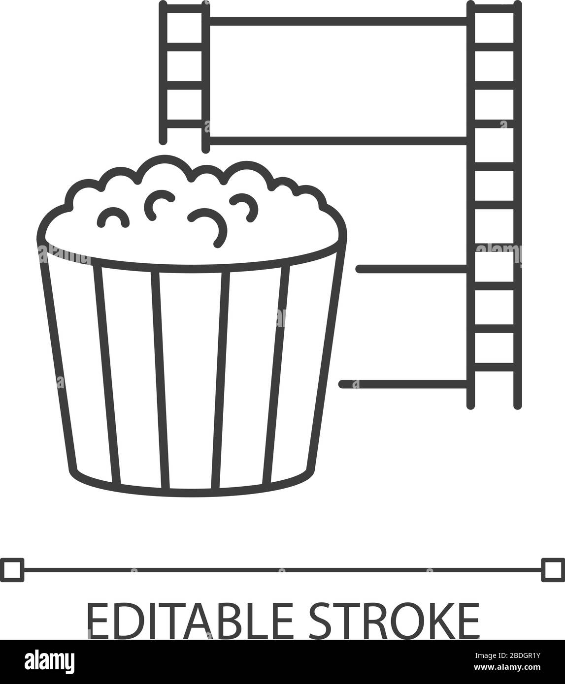 Film-Nacht-Pixel perfektes lineares Symbol. Theaterabend. Film im Kino ansehen. Popcorn im Karton. Anpassbare Abbildung mit dünner Linie. Kontursymbol Stock Vektor