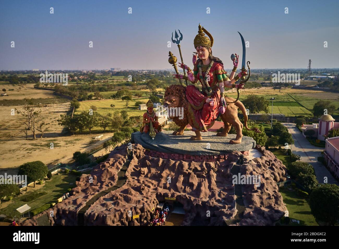 Durga Tempel in Vrindavan, Idnia, Luftaufnahme Drohne Stockfoto