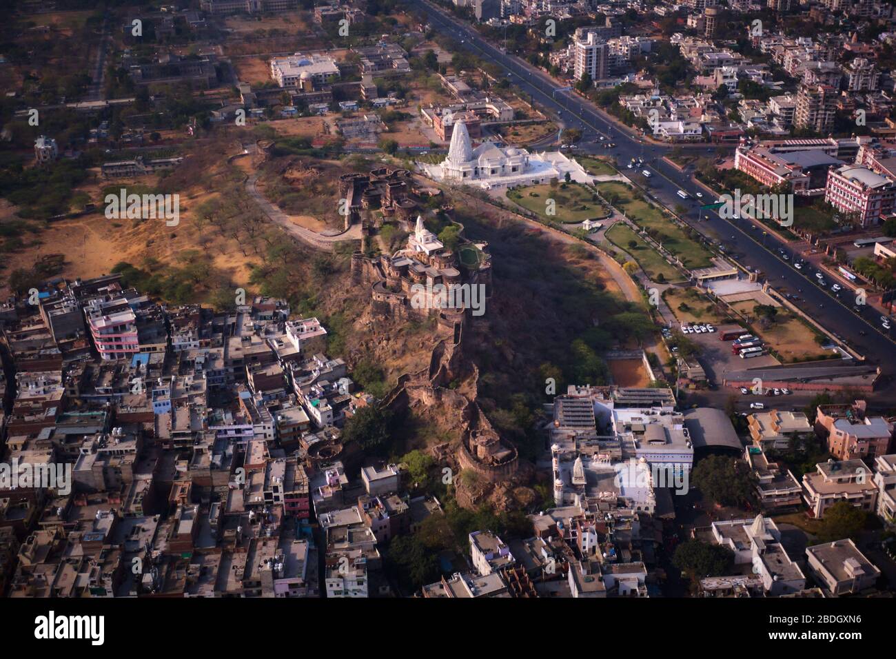 Jaipur Berg Festung Tempel von Ganesh, Luftdrohne Blick Stockfoto