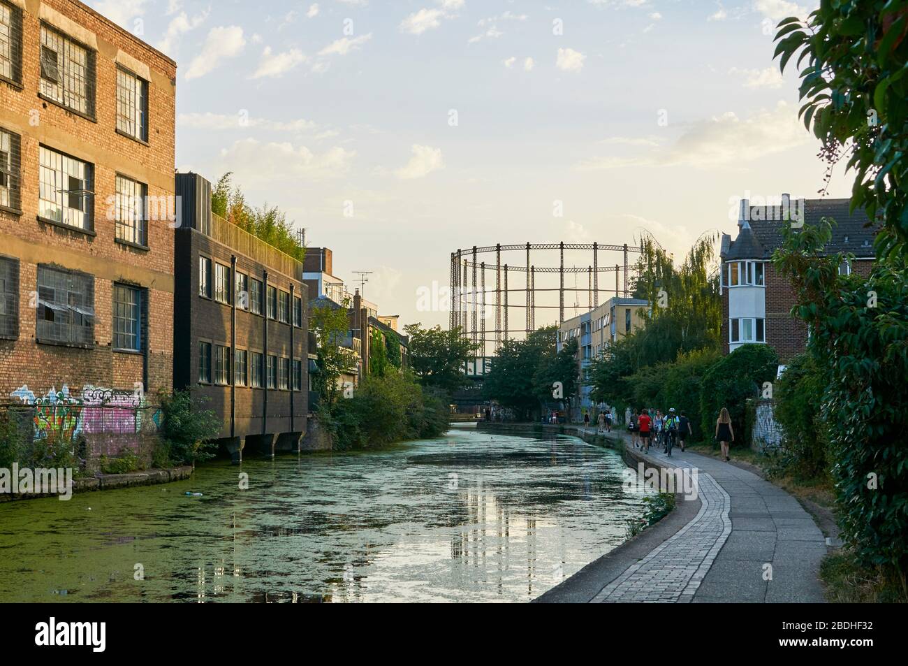 Der Regents Canal in der Nähe des Victoria Park, South Hackney, East London, im Spätsommer Stockfoto