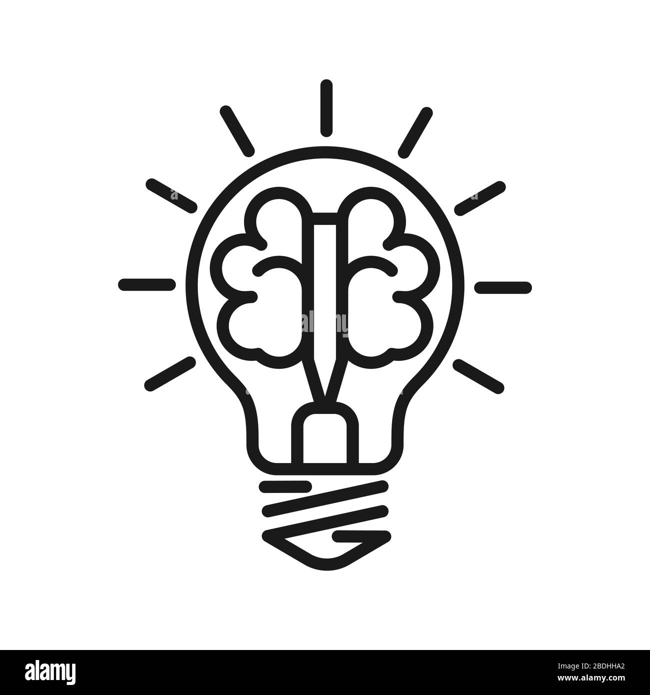 Linke und rechte Gehirnhemisphären in einer Glühlampe. Aufbau eines Denkens oder einer Idee. Vektor-Darstellung auf weißem Hintergrund isoliert. Stock vec Stock Vektor